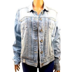 Live a Little Light Blue Distressed Denim Jacket XL